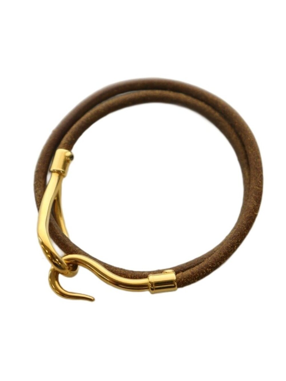 Hermes Jumbo Leather Choker Bracelet Bicolor Brown Gold Colored